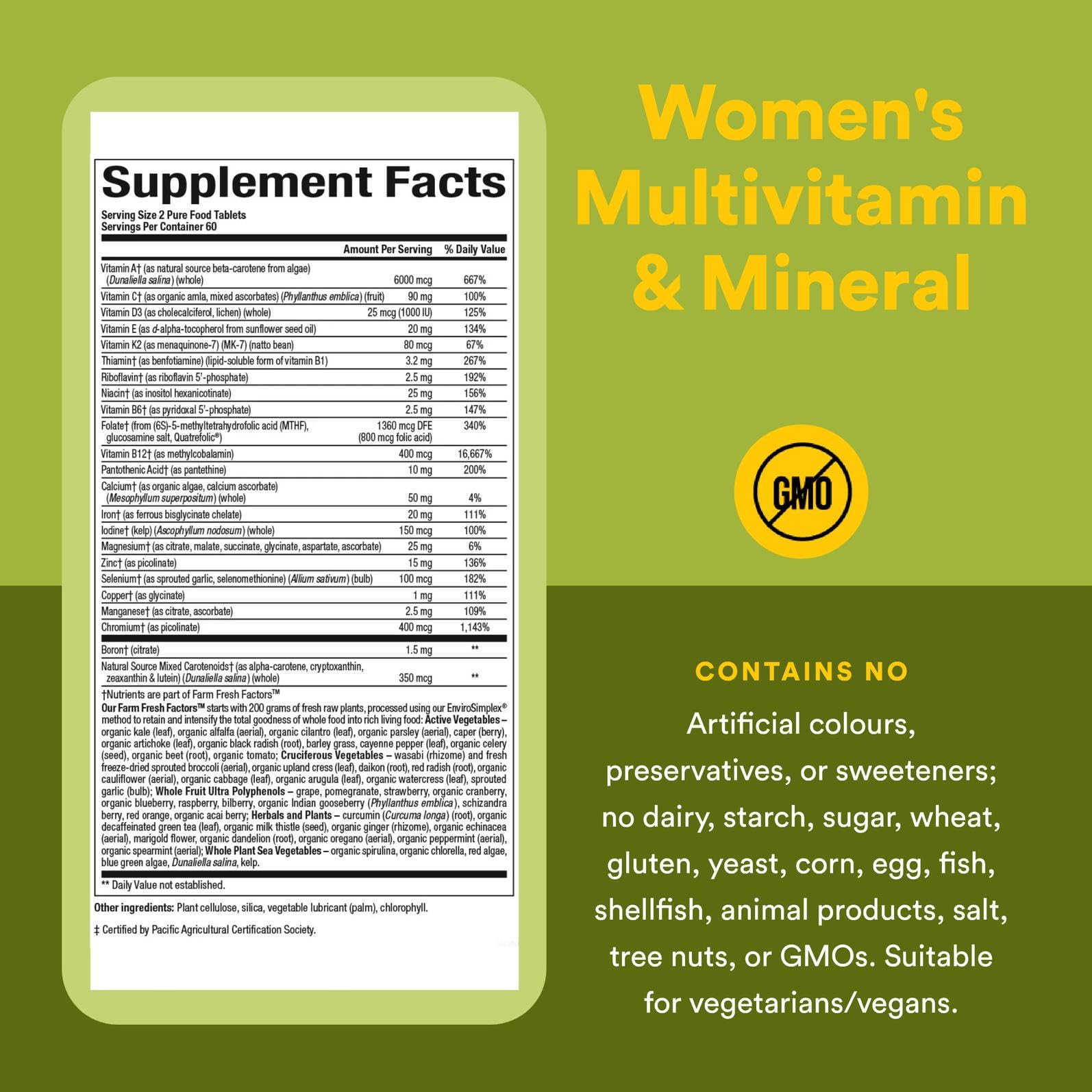 Natural Factors Whole Earth & Sea Women's Multivitamin & Mineral – Vegan, 120 Tablets
