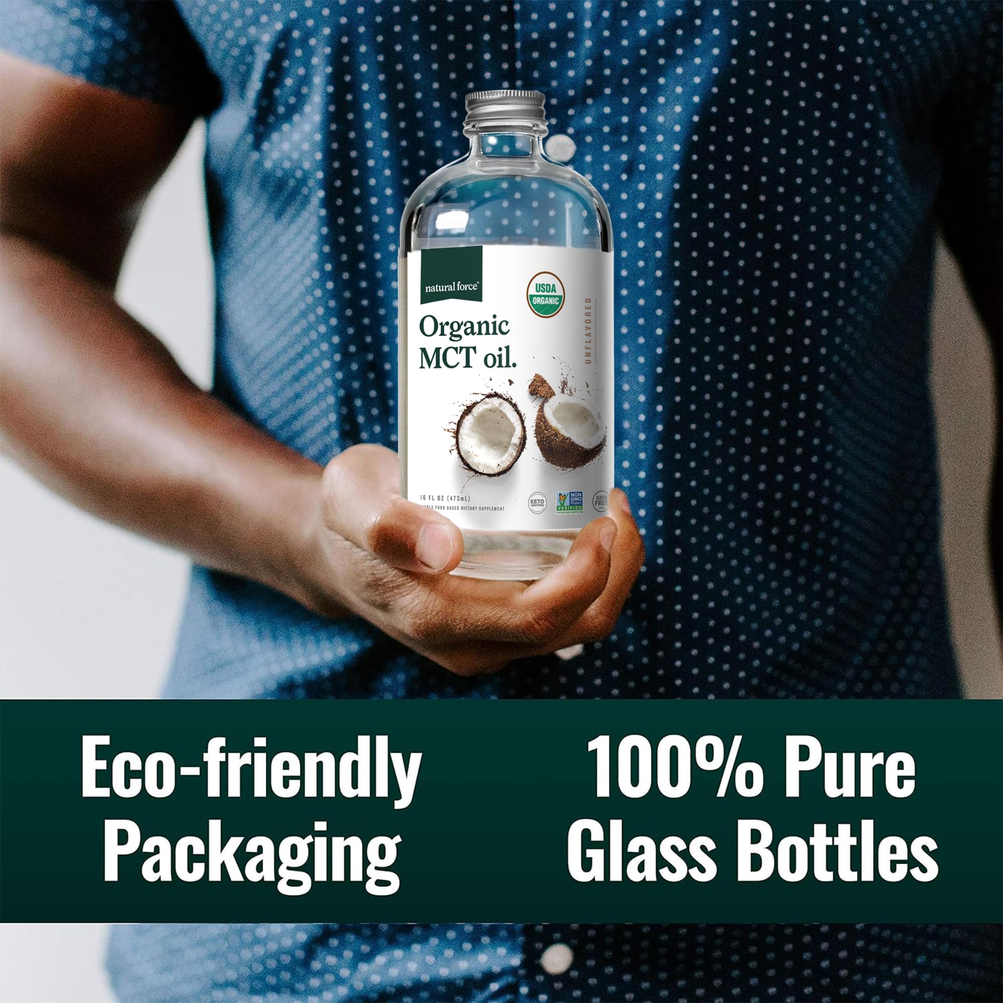 Natural Force Organic MCT Oil – 16 oz Glass Bottle | Keto, Paleo, Kosher, Vegan & Non-GMO