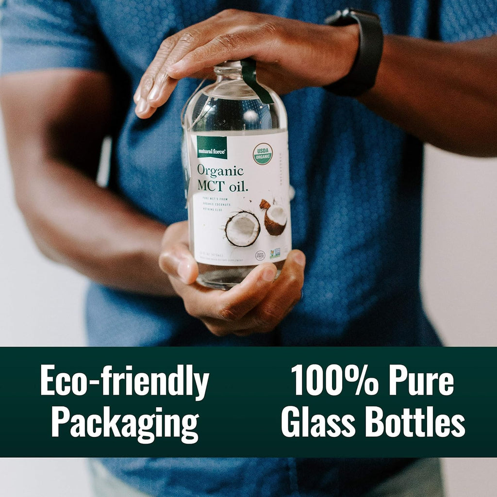 Natural Force Organic MCT Oil – 16 oz Glass Bottle | Keto, Paleo, Kosher, Vegan & Non-GMO