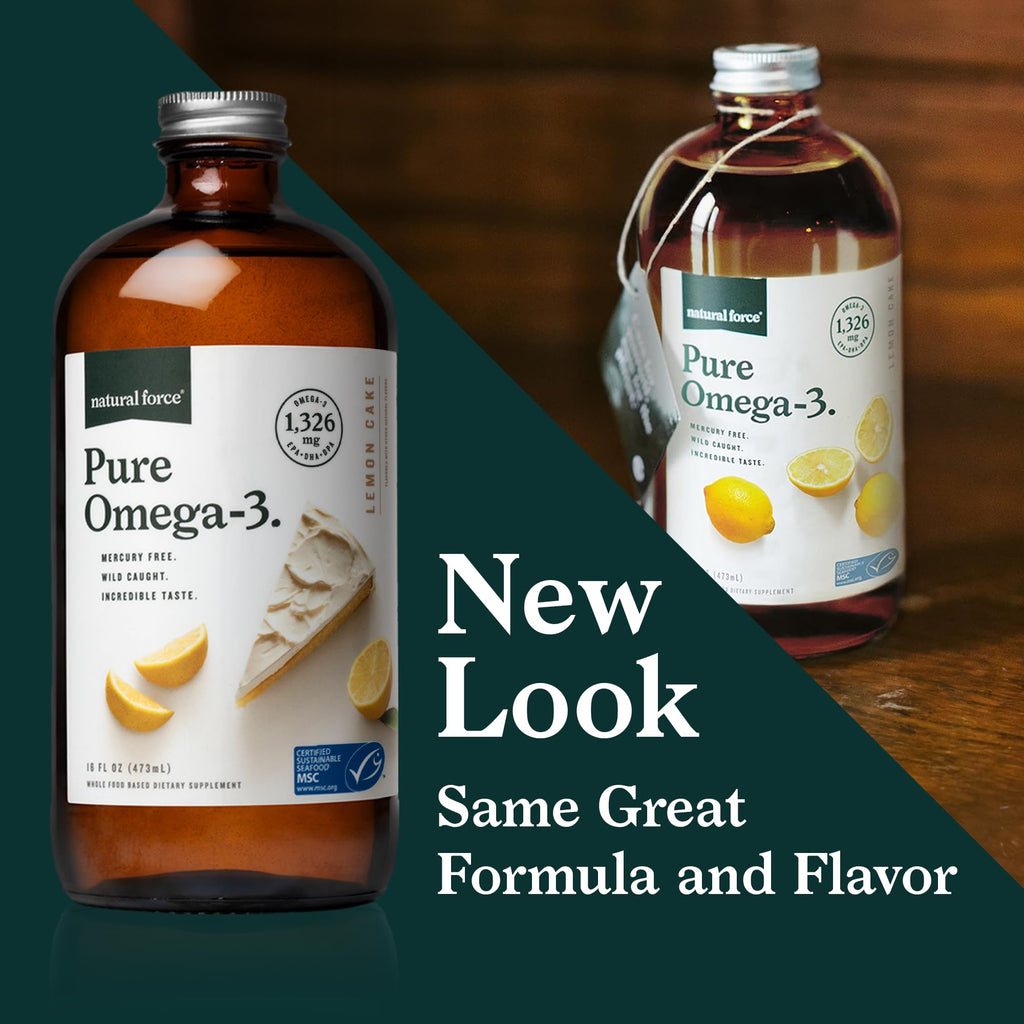 Natural Force Pure Omega-3 Lemon Liquid Fish Oil – 1,326 mg EPA/DHA/DPA, Mercury Free, Wild-Caught