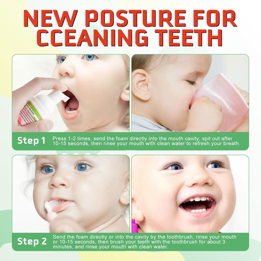 Kids Foam Toothpaste with Fruit Flavor - Low Fluoride Anti-Cavity (60ml x 2) | 360° Care
