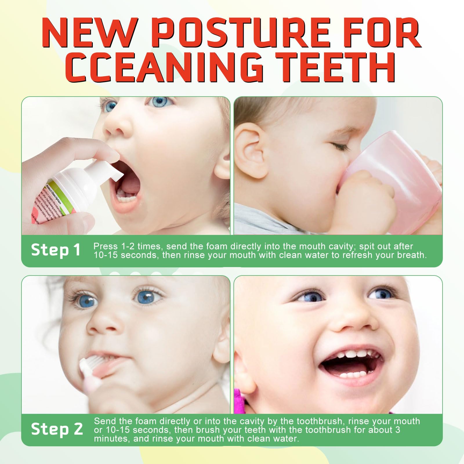 Kids Foam Toothpaste with Fruit Flavor - Low Fluoride Anti-Cavity (60ml x 2) | 360° Care