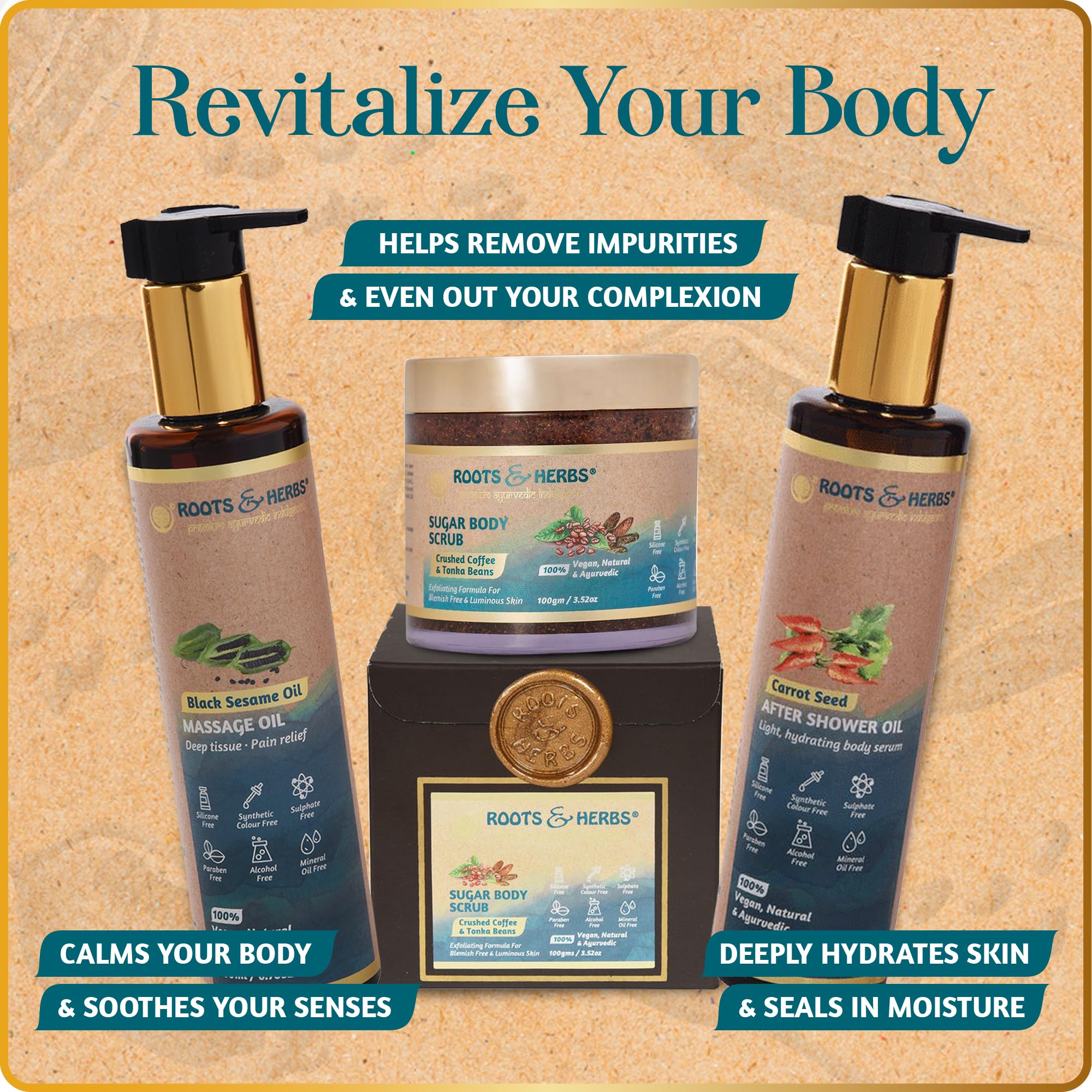 Black Sesame Seed Oil - Body Massage Oil with Cold-Pressed Black Seed & Ayurvedic Herbs | Roots and Herbs