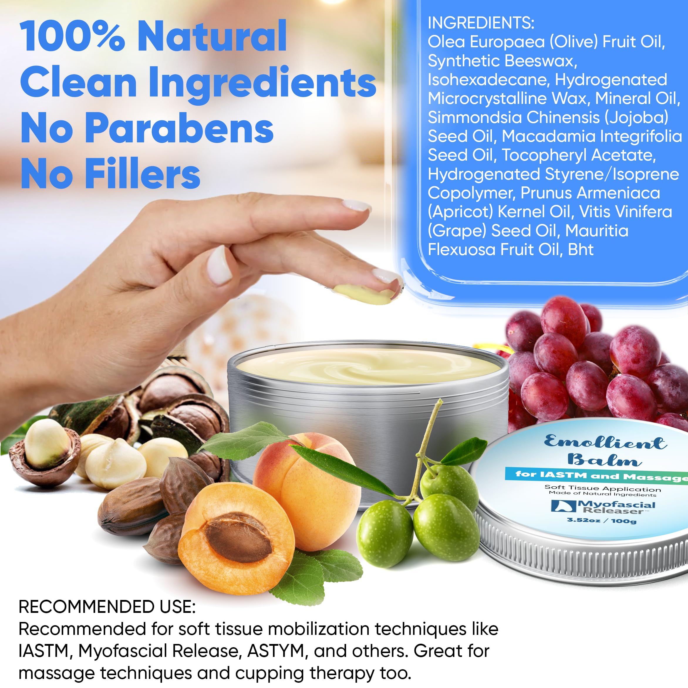 Myofascial Releaser Emollient Balm – Natural Massage Oil for IASTM, Gua Sha & Muscle Relief