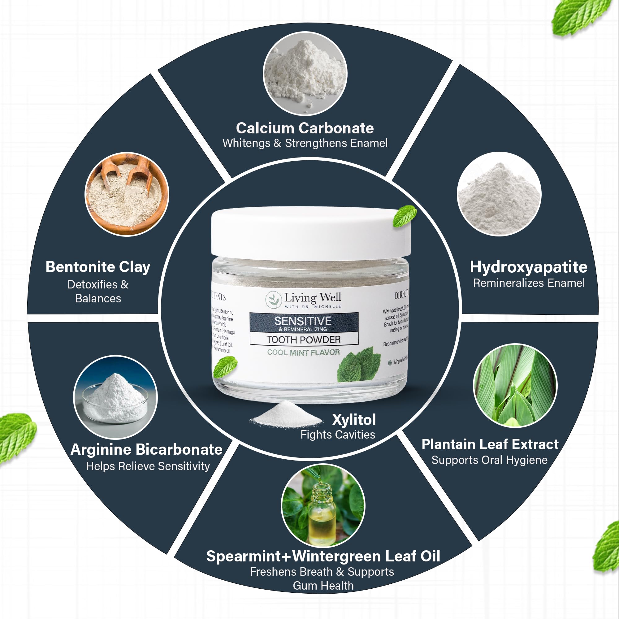 Living Well with Dr. Michelle Sensitive Remineralizing Tooth Powder | Fluoride-Free Hydroxyapatite Formula | Supports Daily Comfort for Sensitive Teeth