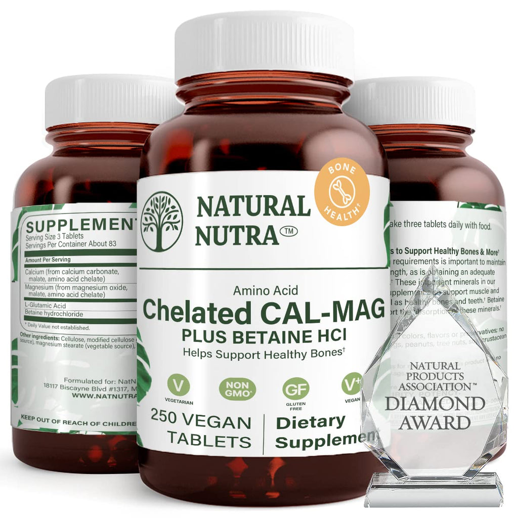 Natural Nutra Chelated Calcium Magnesium 1000/500 mg - Vegan 250 Tablets