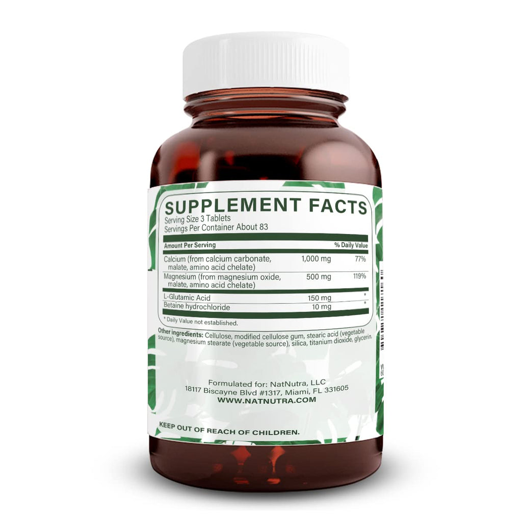 Natural Nutra Chelated Calcium Magnesium 1000/500 mg - Vegan 250 Tablets
