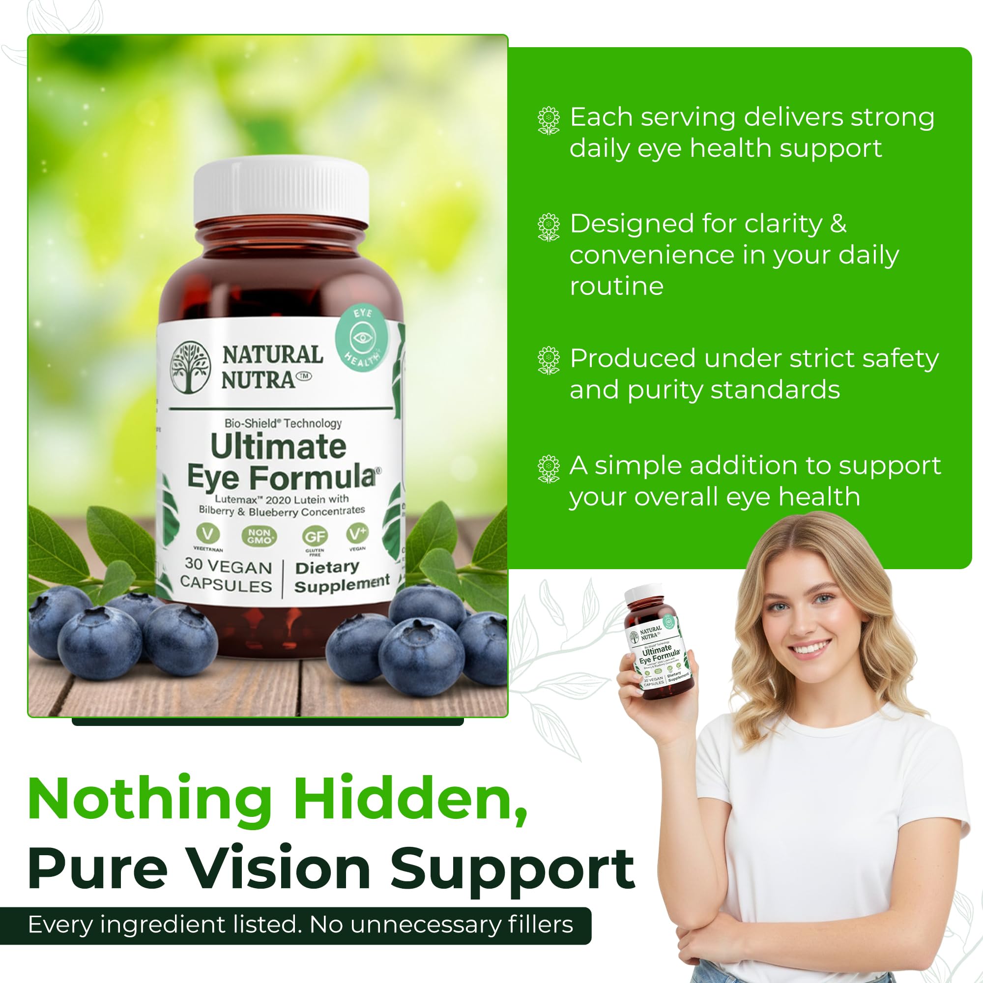 Natural Nutra Ultimate Eye Health - Bilberry & Blueberry Extract (30 Caps, Pack of 2) | Vegan, Non-GMO