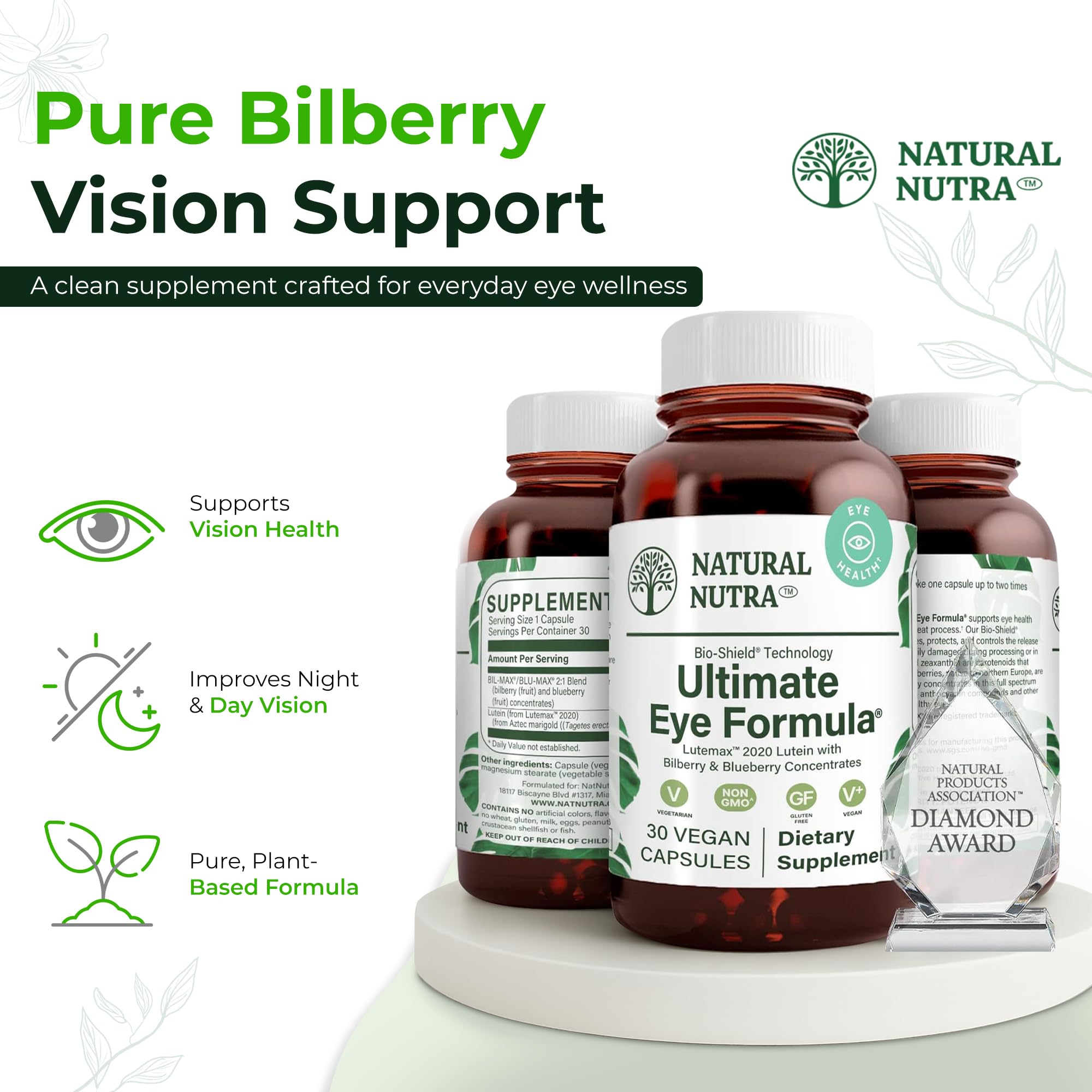 Natural Nutra Ultimate Eye Health - Bilberry & Blueberry Extract (30 Caps, Pack of 2) | Vegan, Non-GMO