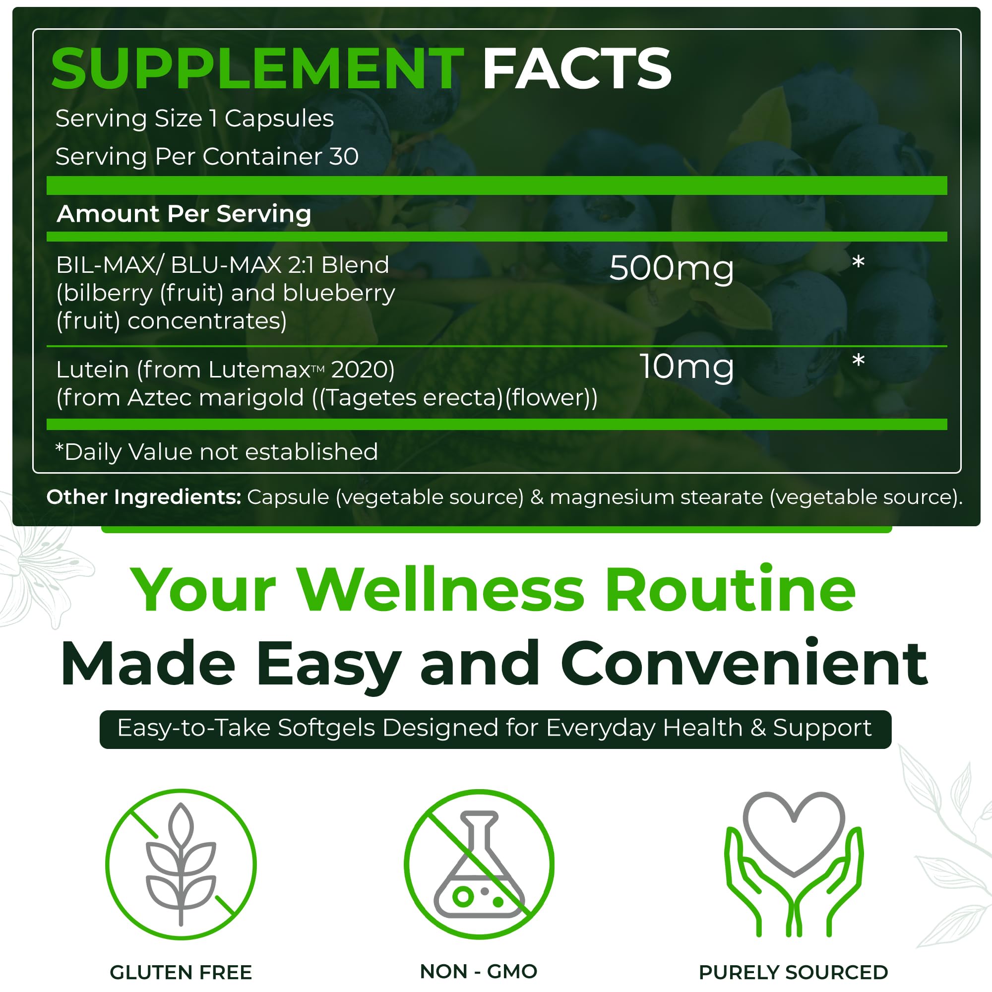 Natural Nutra Eye Health Supplement - Bilberry & Blueberry for Day & Night Vision, Vegan & Non-GMO