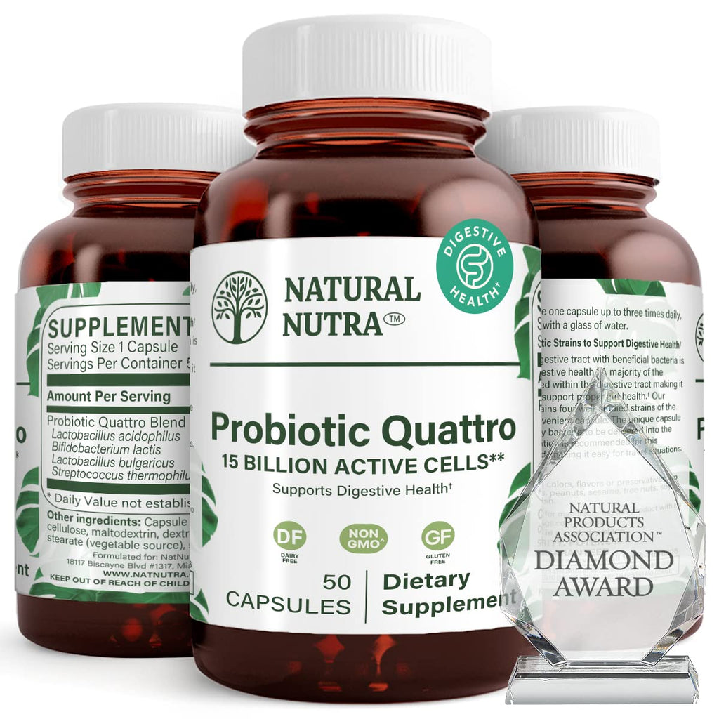Natural Nutra Probiotic Quattro – 4-Strain Probiotic for Digestive & Immune Health | 50 Veg Capsules