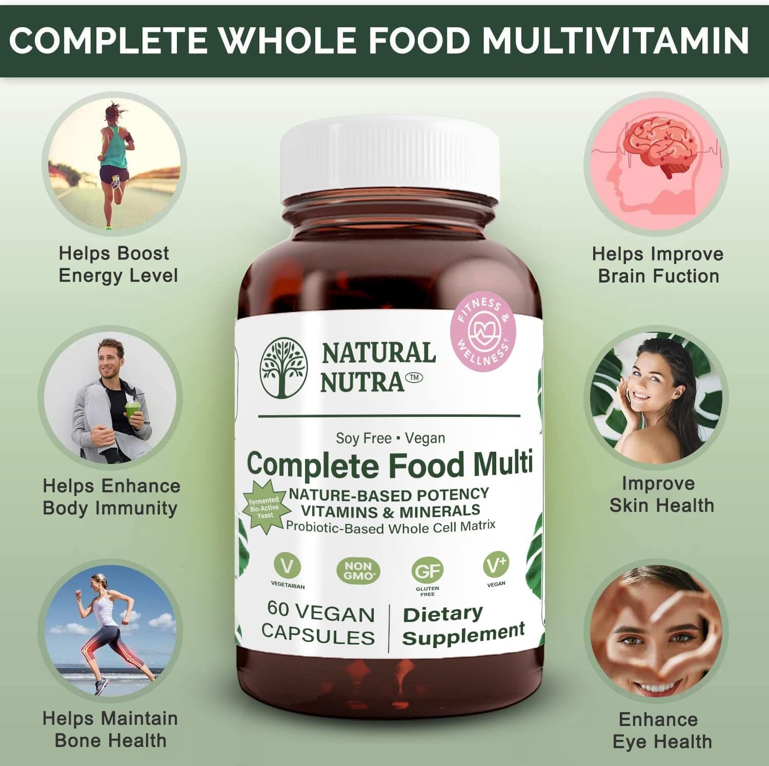 Natural Nutra Whole Food Multivitamin & Mineral for Women & Men – Energy, Immunity & Bone Health (60 Capsules)