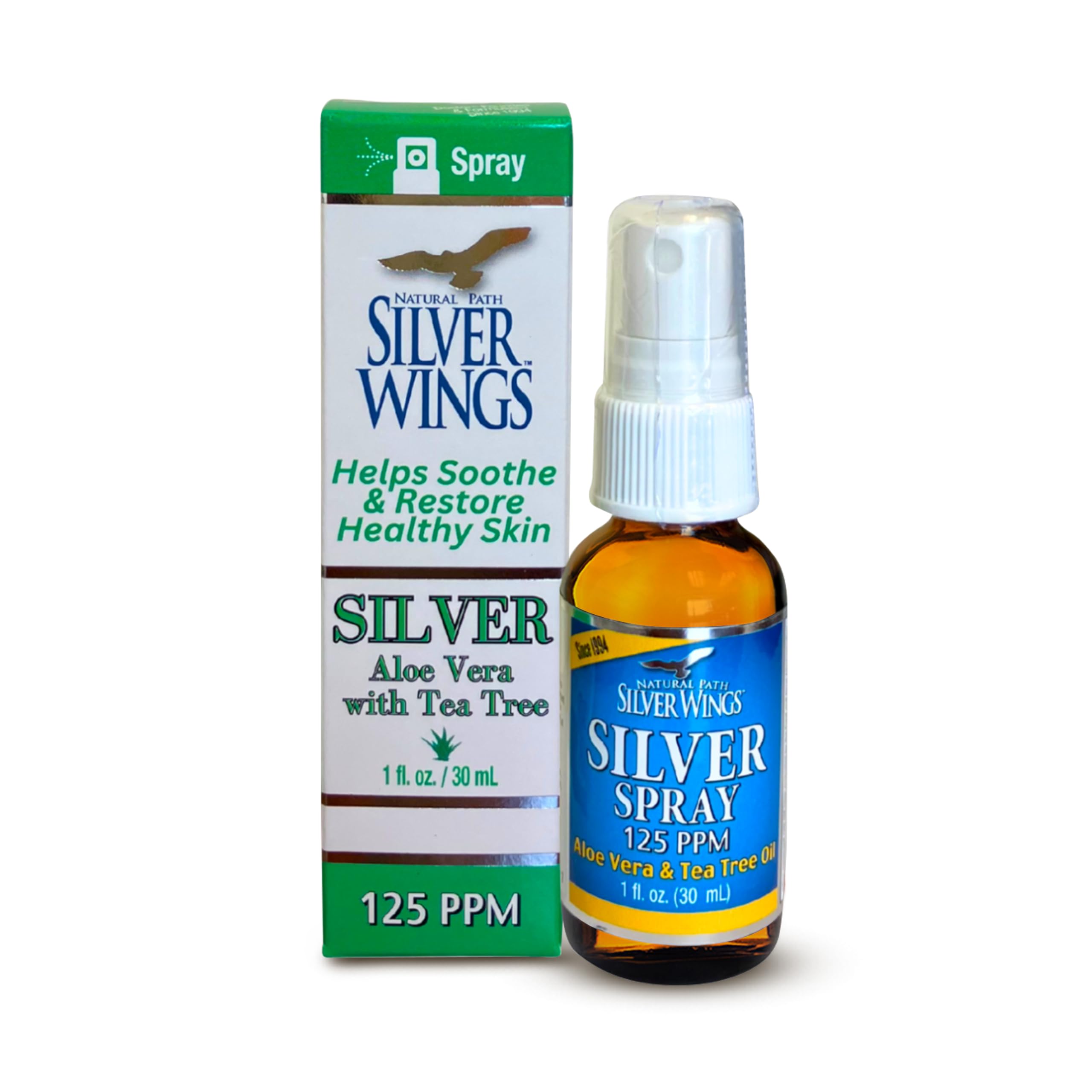 Natural Path Silver Wings Silver Spray – Aloe Vera & Tea Tree Oil, 125ppm, 1oz