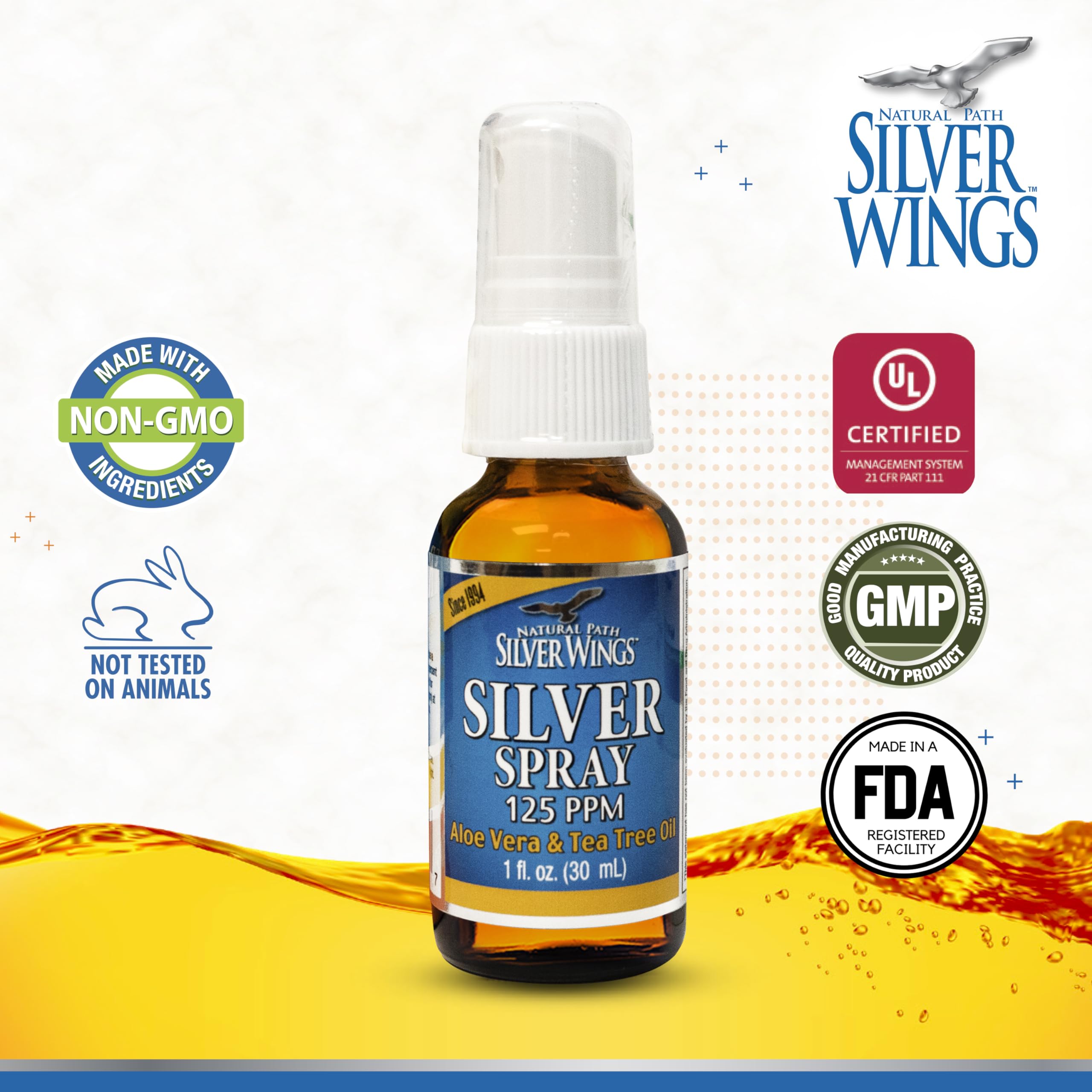 Natural Path Silver Wings Silver Spray – Aloe Vera & Tea Tree Oil, 125ppm, 1oz