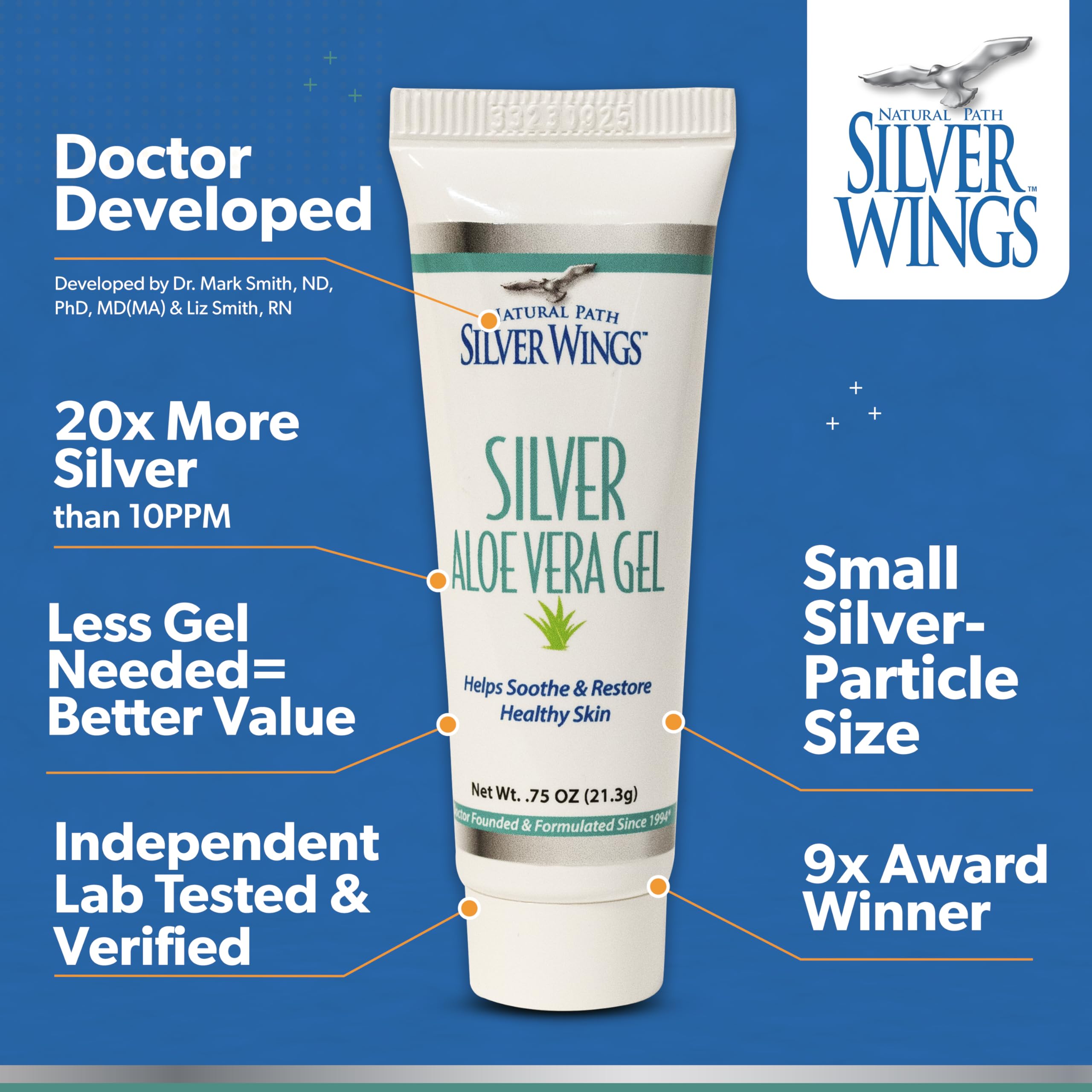 Natural Path Silver Wings 200ppm Silver with Aloe Vera Gel - Soothing Skin Care 0.75 oz