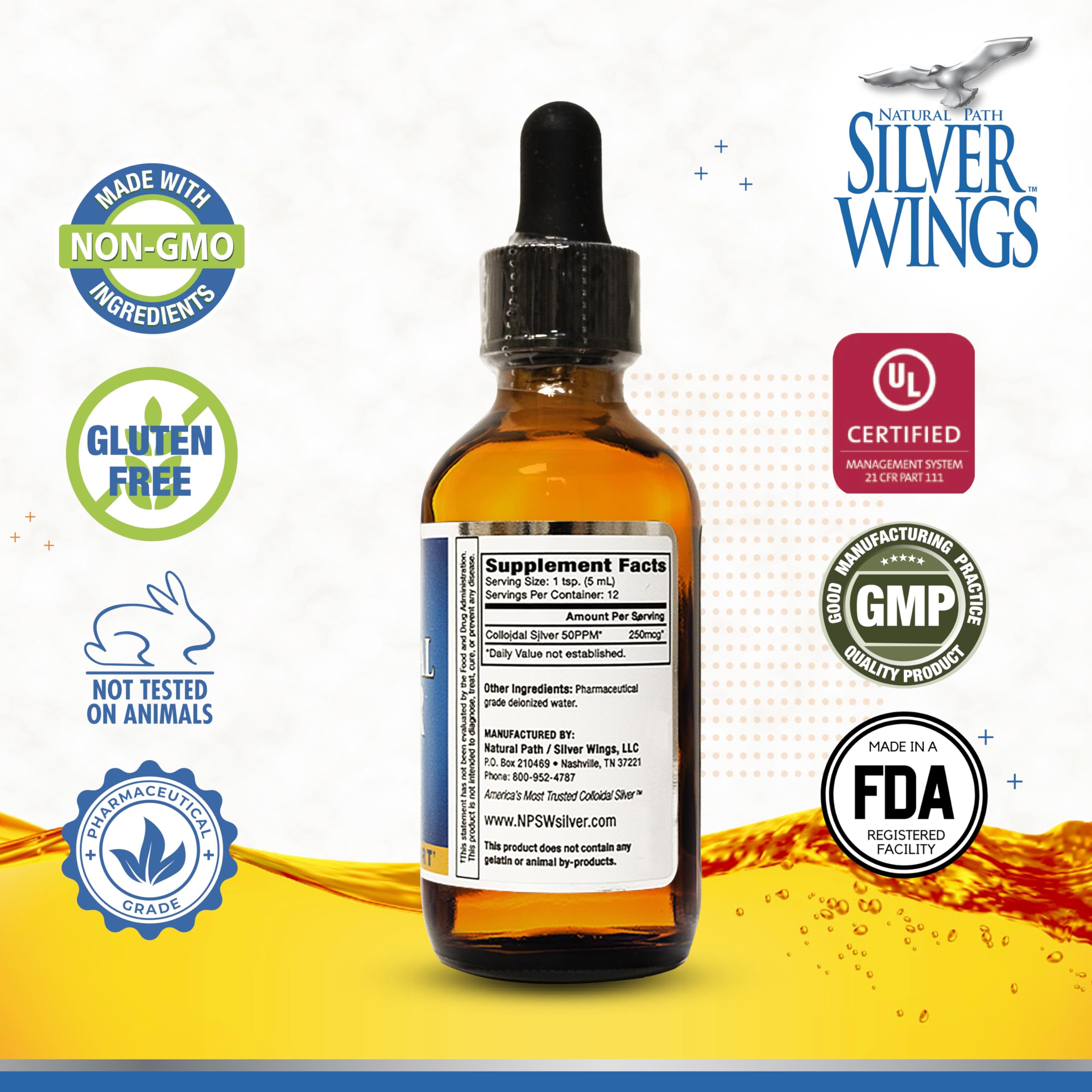 Natural Path Silver Wings Colloidal Silver 50ppm – Immune Support (2 oz Dropper)