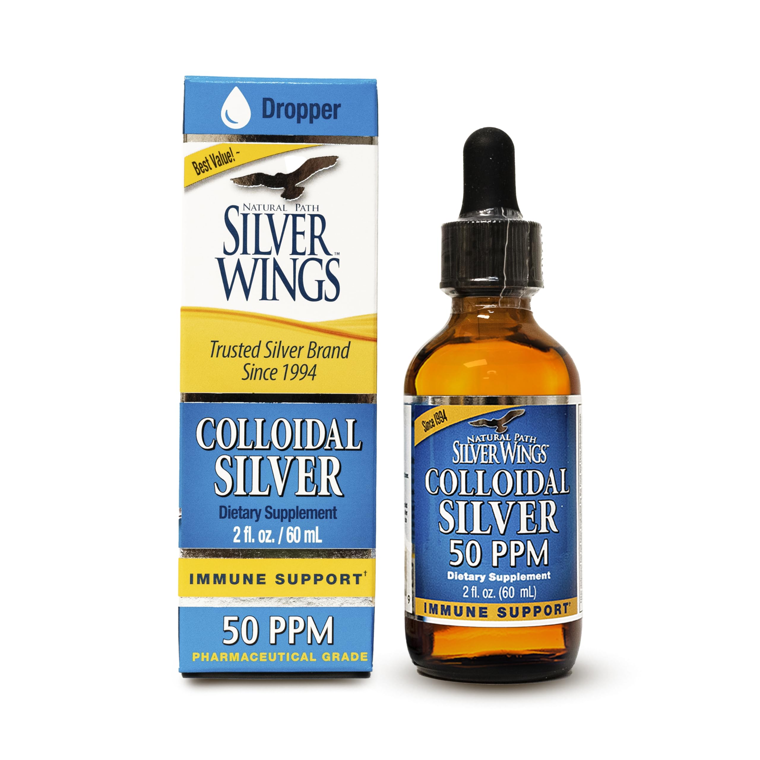 Natural Path Silver Wings Colloidal Silver 50ppm – Immune Support (2 oz Dropper)