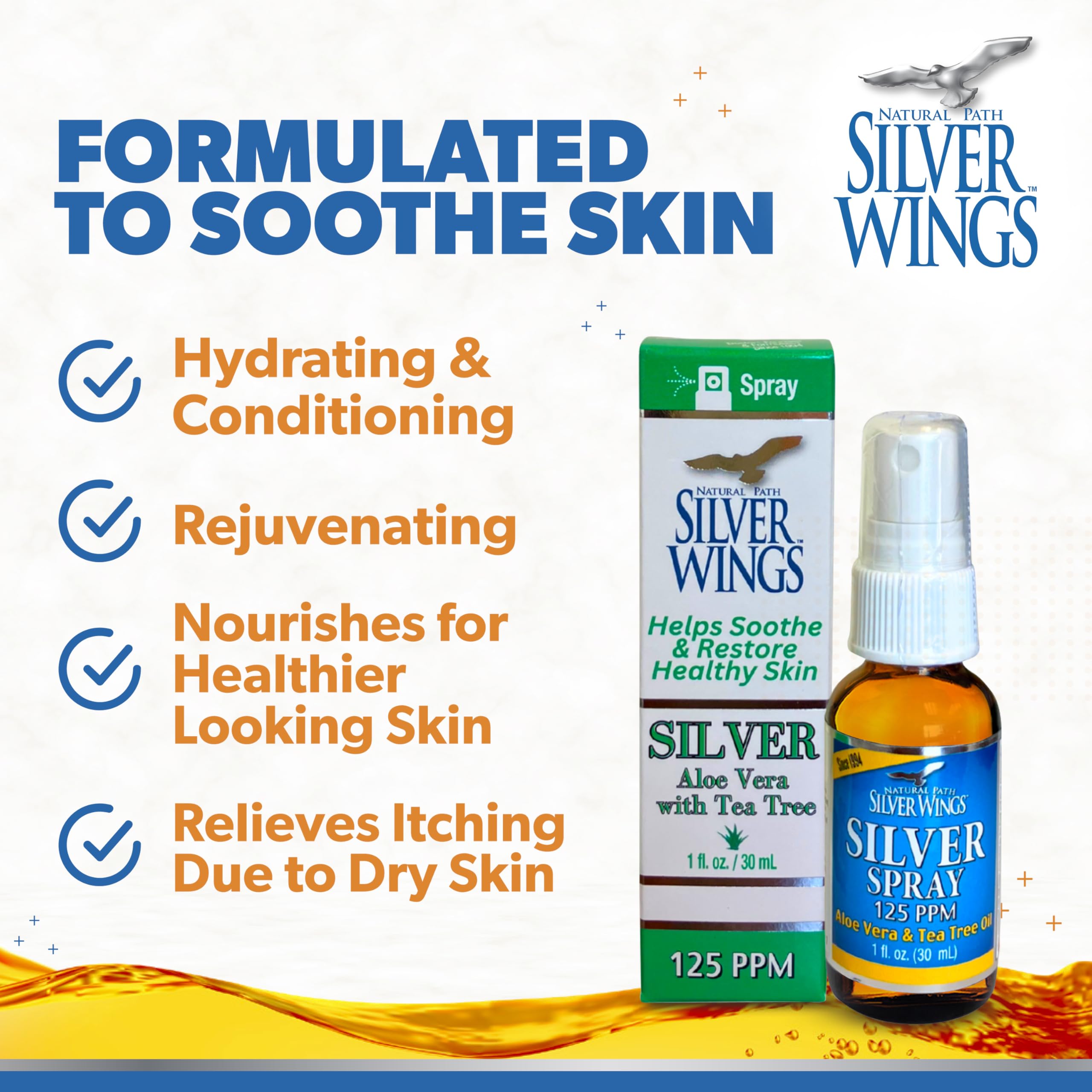 Natural Path Silver Wings Silver Spray – Aloe Vera & Tea Tree Oil, 125ppm, 1oz