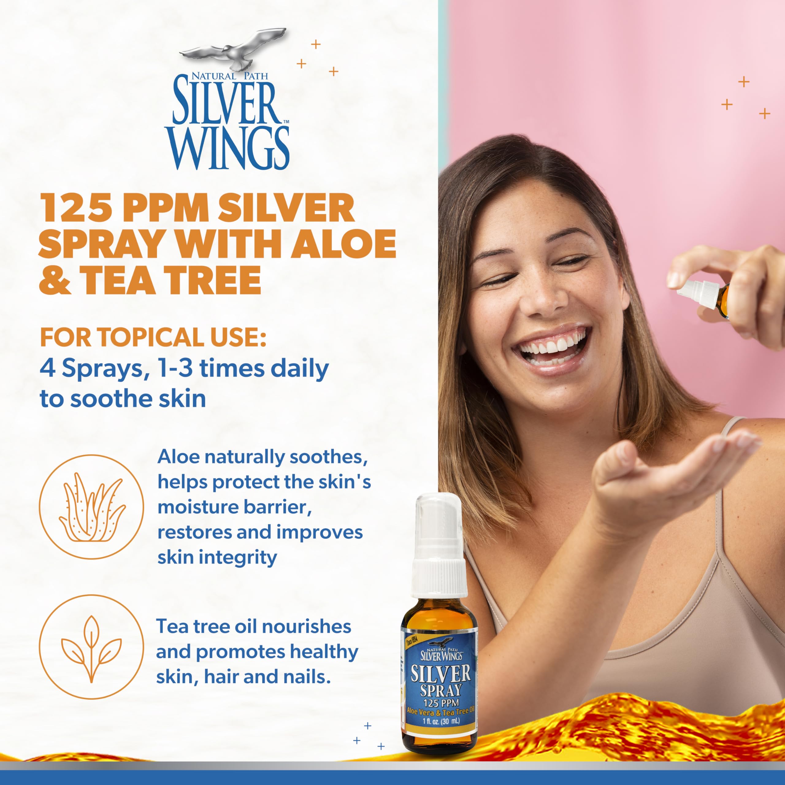 Natural Path Silver Wings Silver Spray – Aloe Vera & Tea Tree Oil, 125ppm, 1oz