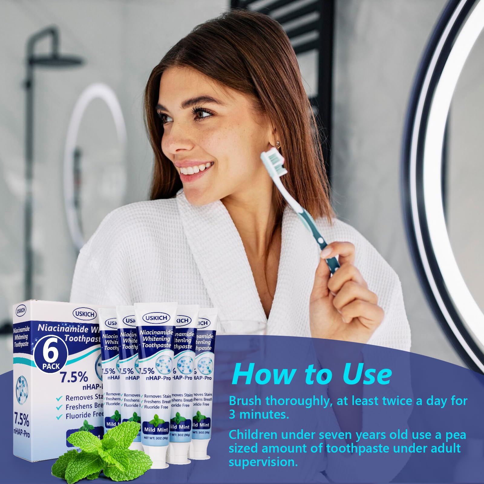 7.5% Nano Hydroxyapatite Toothpaste – Fluoride-Free Whitening & Sensitivity Relief (6 Pack)