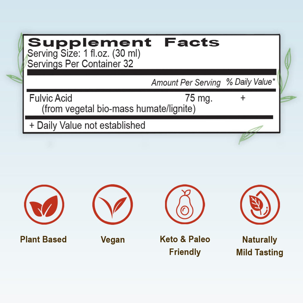 Vital Earth Minerals Fulvic Minerals Liquid – Fulvic Acid with 70+ Trace Minerals, 32 oz + 1 oz Cup