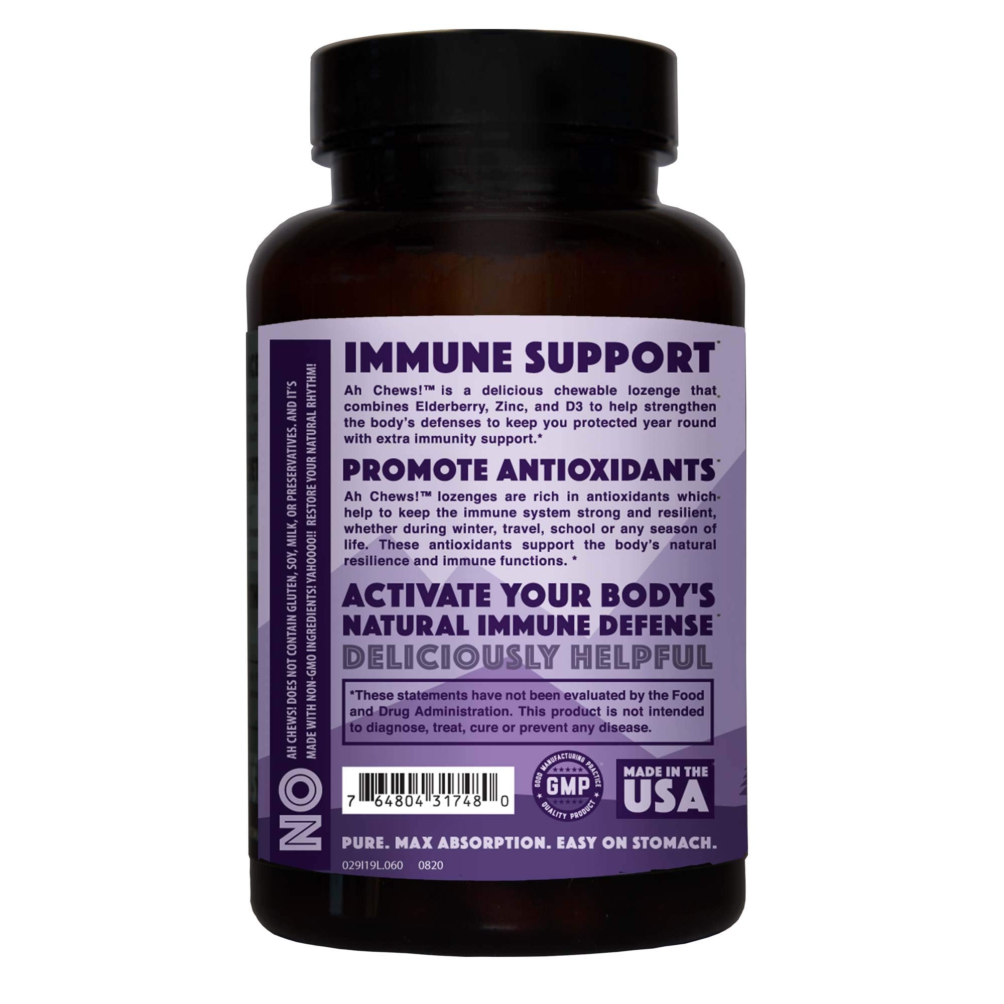 Natural Rhythm Ah Chews! Immune Booster Lozenges with Elderberry, Zinc & Vitamin D3 – No Added Sugar, 60 Capsules