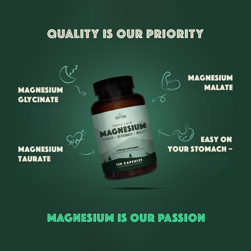 Natural Rhythm Triple Calm Magnesium 150 mg – 120 Capsules | Glycinate, Malate & Taurate Complex for Rest and Relaxation