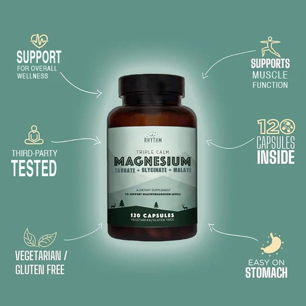 Natural Rhythm Triple Calm Magnesium 150 mg – 120 Capsules | Glycinate, Malate & Taurate Complex for Rest and Relaxation