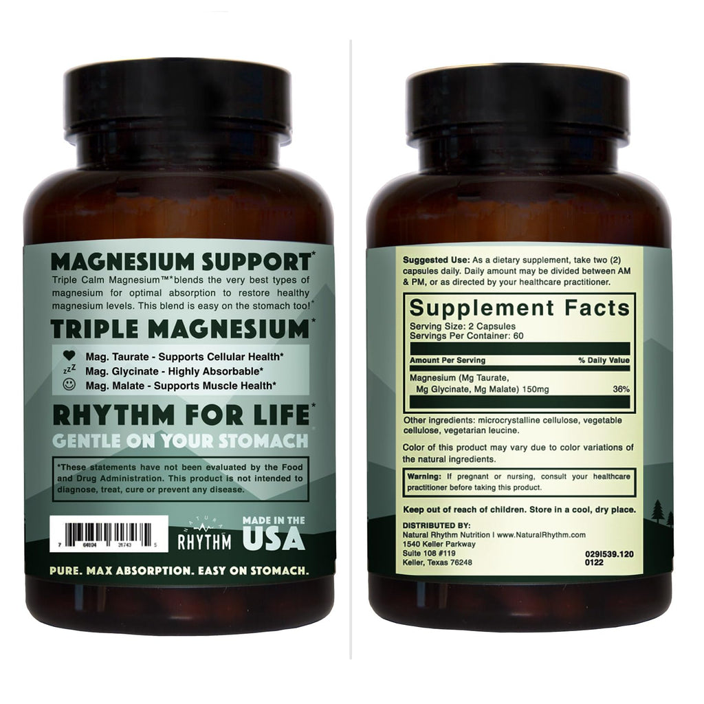 Natural Rhythm Triple Calm Magnesium 150 mg – 120 Capsules | Glycinate, Malate & Taurate Complex for Rest and Relaxation