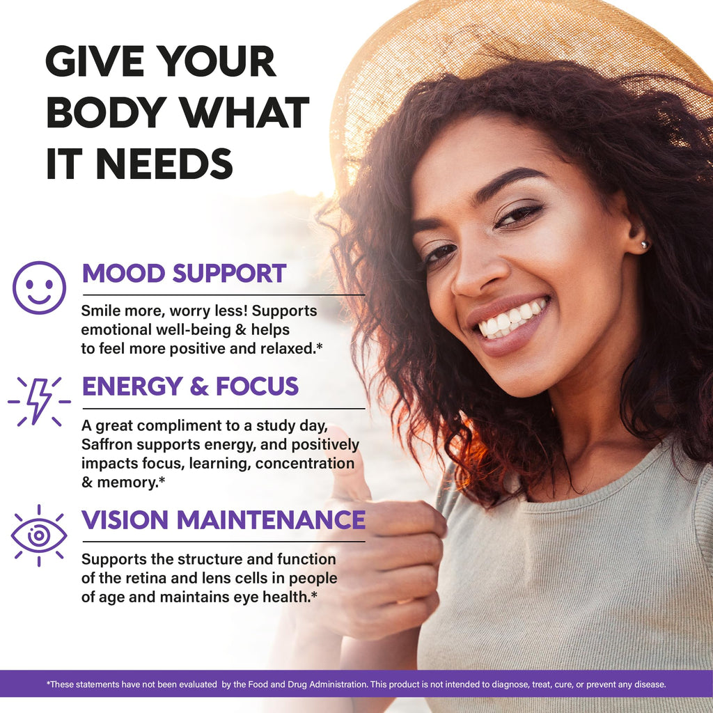 Natural Saffron Supplements 88.5 mg | Mood, Focus, Vision Support | Made in USA