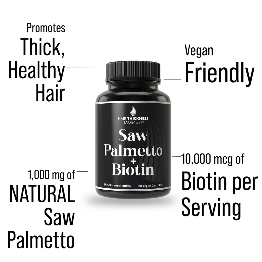 Saw Palmetto + Biotin 2-in-1 Hair Growth - Vegan, 10000 mcg Biotin, DHT Blocker