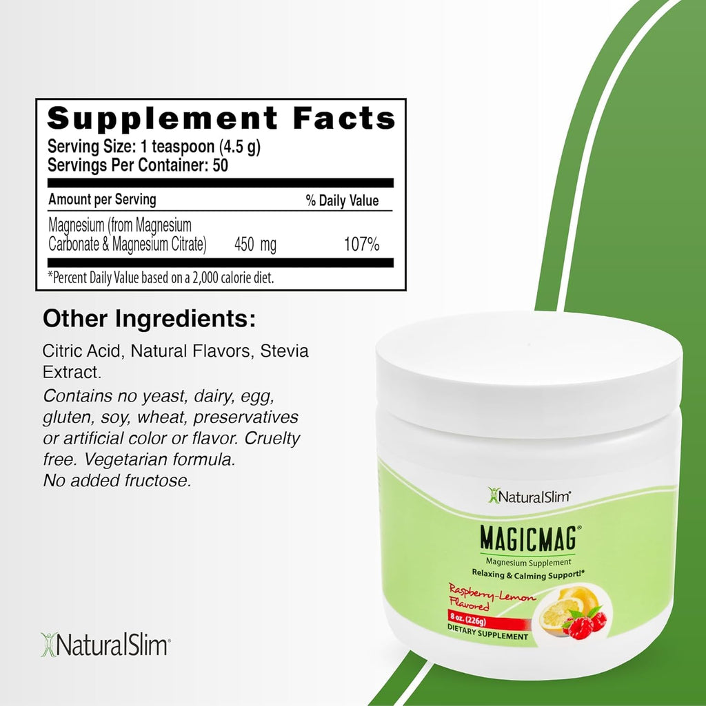NaturalSlim MagicMag Raspberry Lemon Magnesium Citrate Powder - 8oz Drink Mix