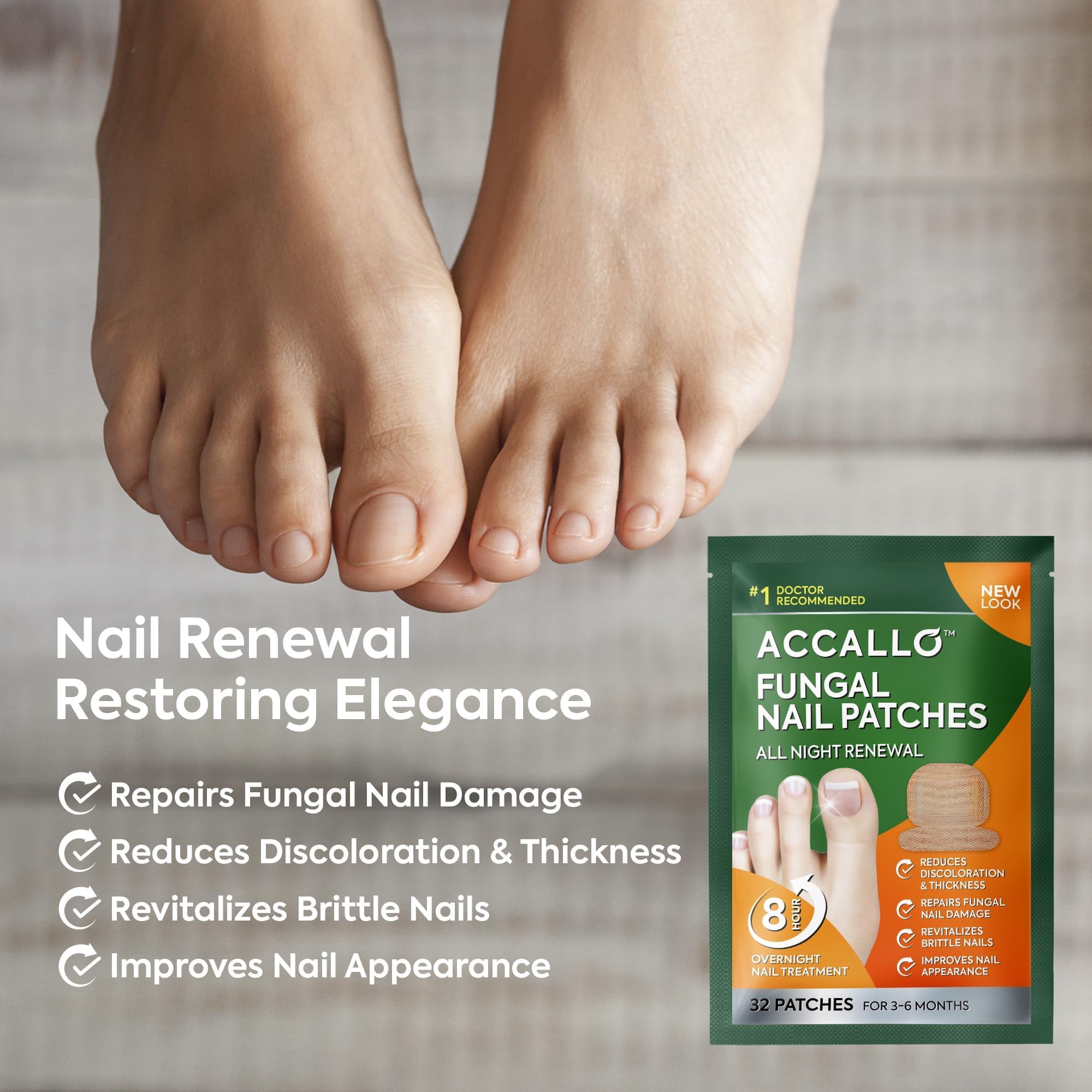 Natural Vine Toenail Fungus Patches — Extra Strength 1% Tolnaftate, 8-Hour Night Renewal | 32 Patches