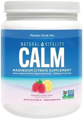 Natural-Vitality Calm Magnesium Citrate Powder – Raspberry Lemon, 20 oz | Vegan & Non-GMO