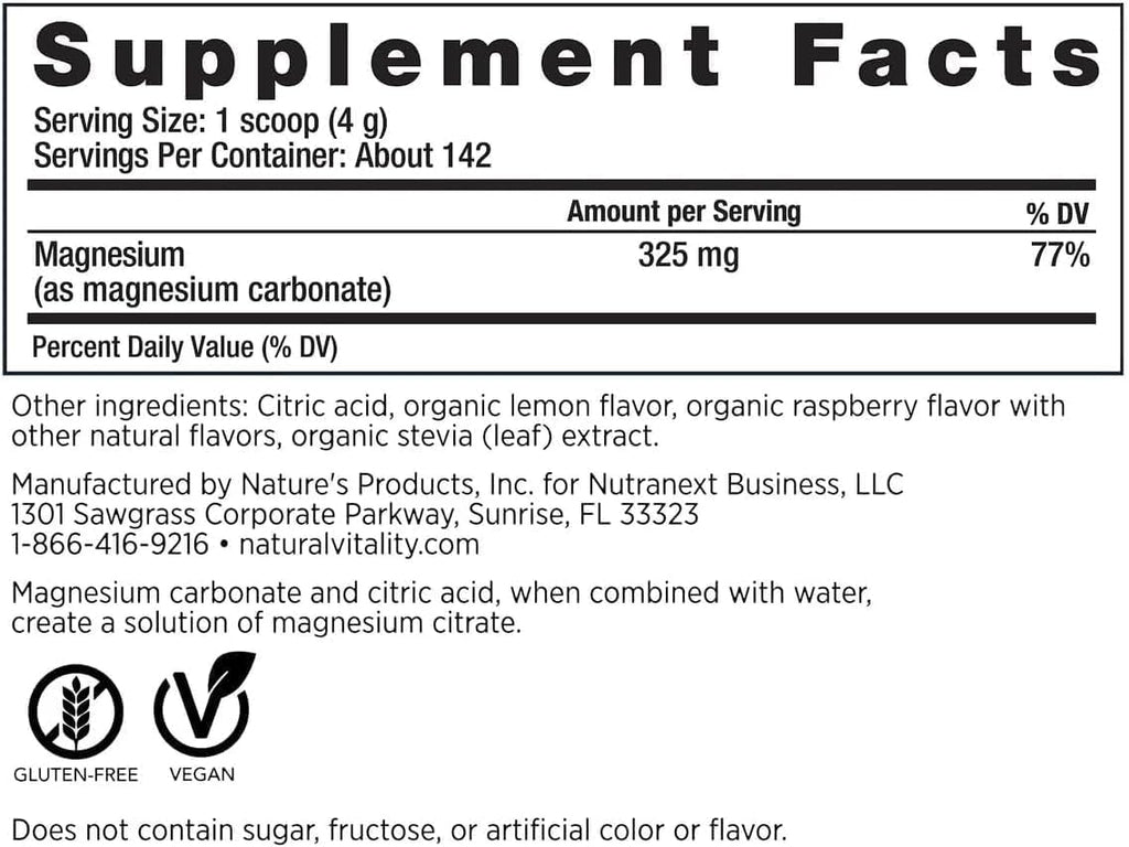 Natural-Vitality Calm Magnesium Citrate Powder – Raspberry Lemon, 20 oz | Vegan & Non-GMO