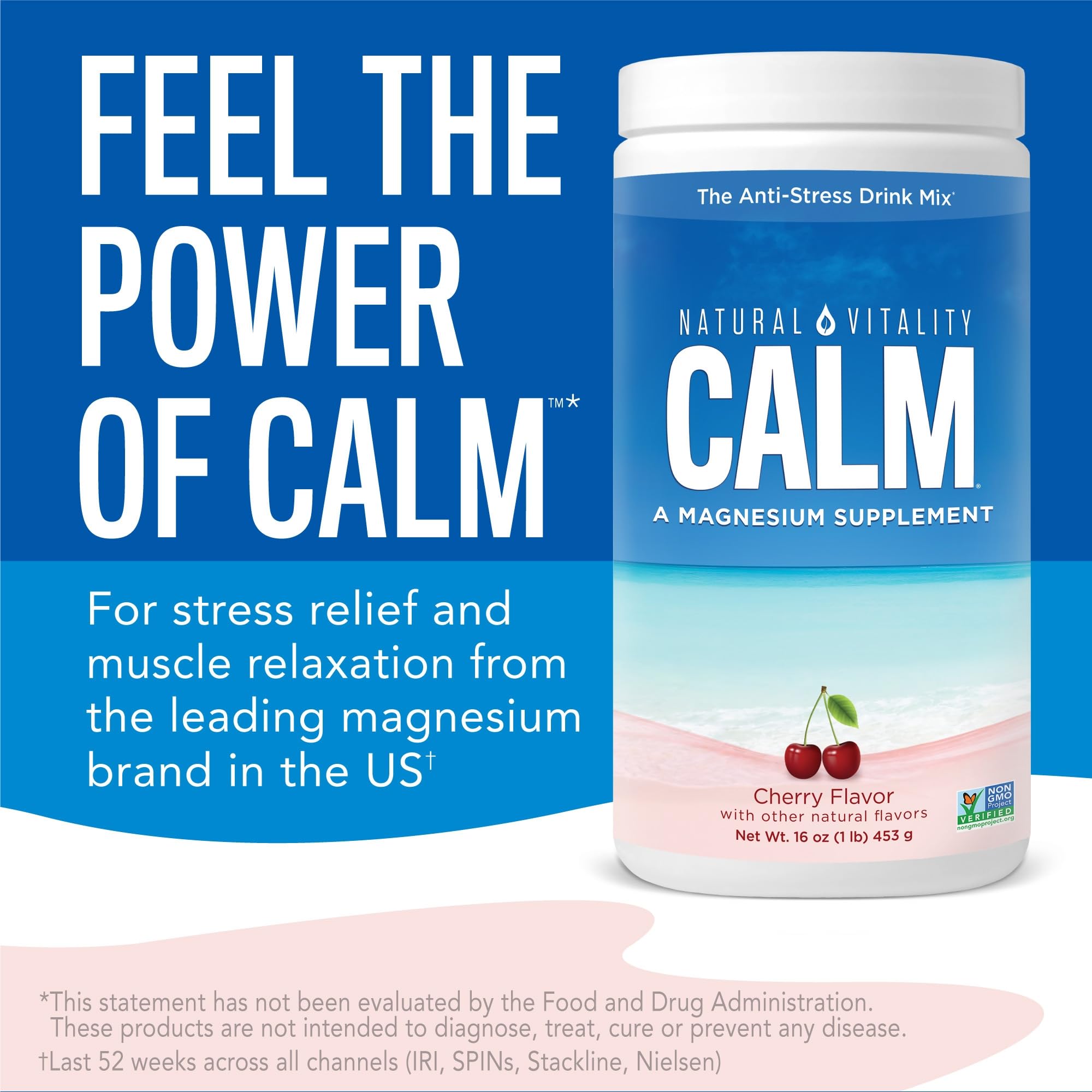 Natural Vitality CALM Magnesium Drink Mix – Cherry Flavor, 8 oz | Gluten Free, Vegan, Non-GMO