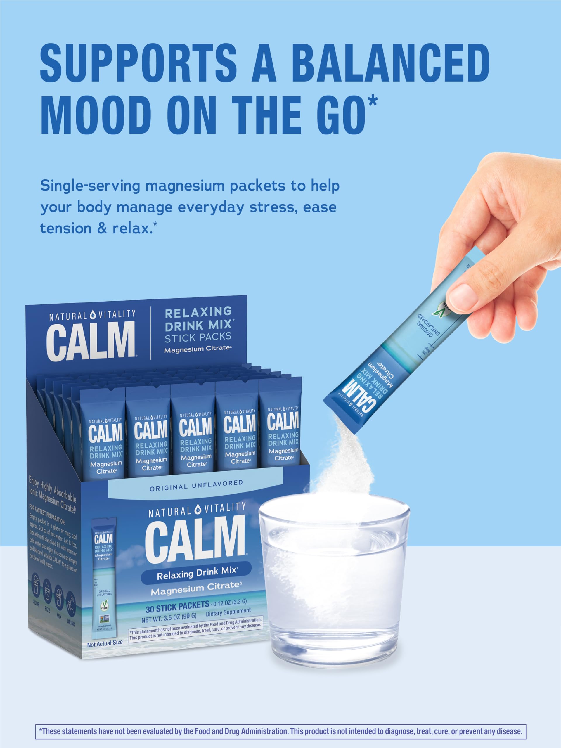 Natural Vitality Calm Magnesium Powder – Unflavored, 30 Packets (Package May Vary)