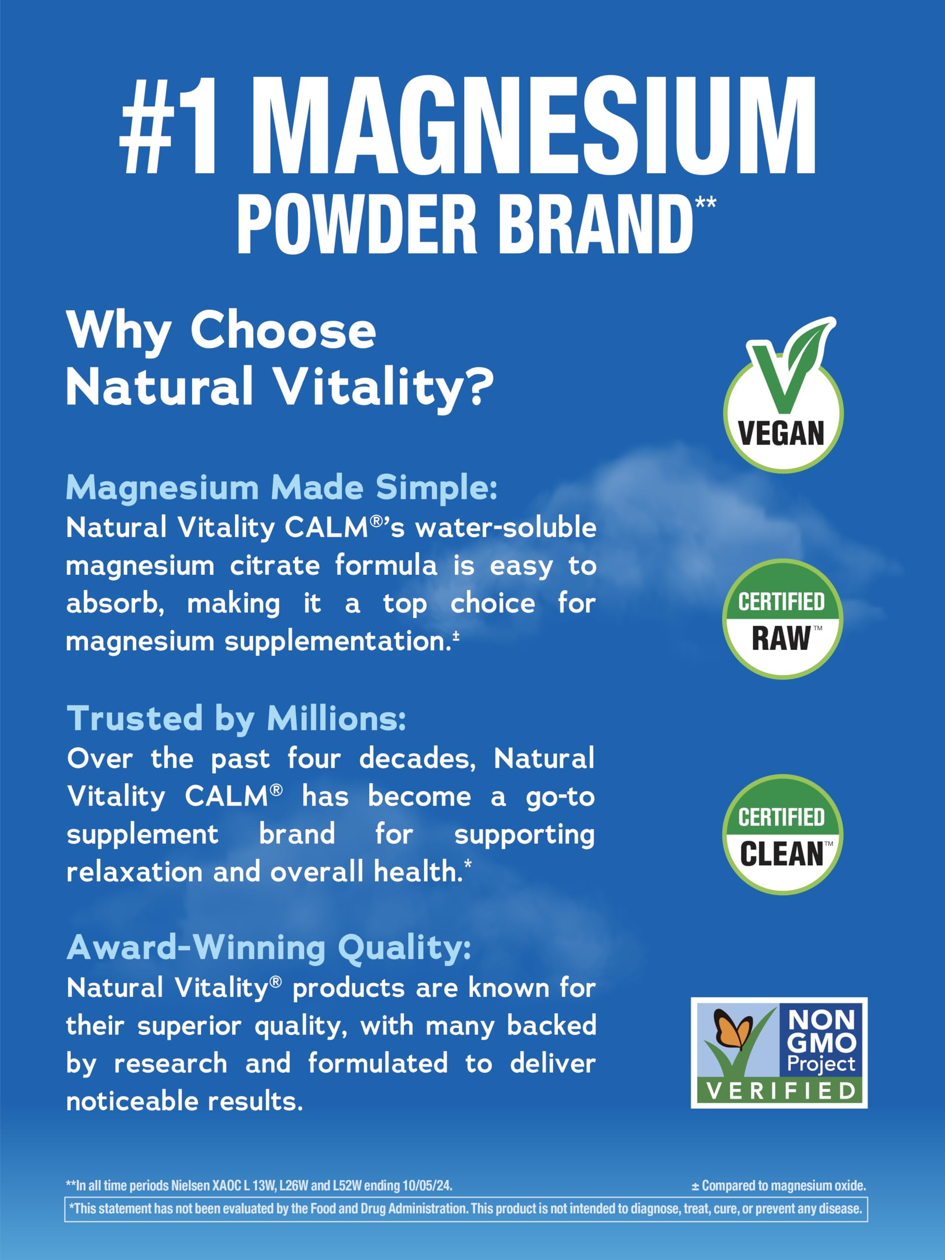 Natural Vitality Calm Magnesium Powder – Unflavored, 30 Packets (Package May Vary)