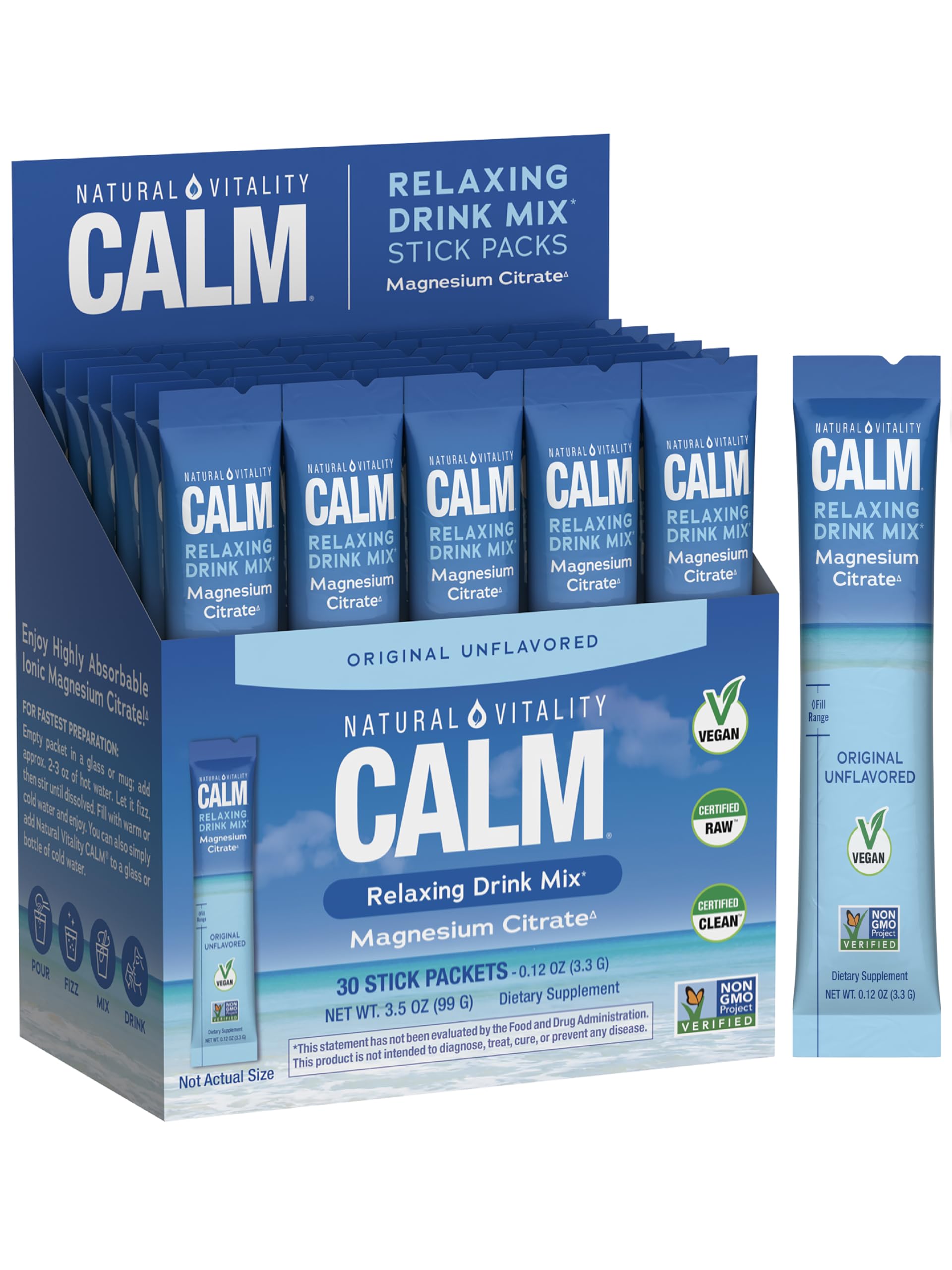 Natural Vitality Calm Magnesium Powder – Unflavored, 30 Packets (Package May Vary)