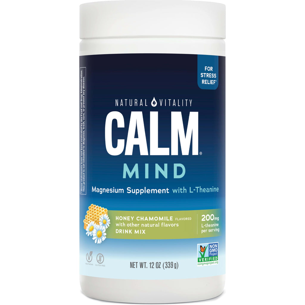 Natural Vitality CALM Mind Magnesium Drink Mix - L-Theanine, 12 oz (Gluten Free & Vegan)