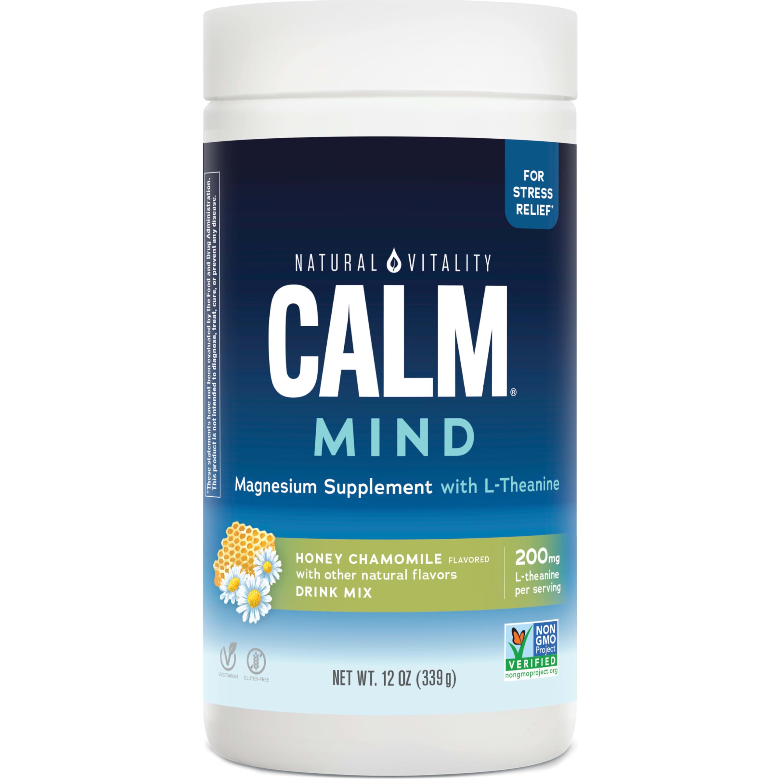 Natural Vitality CALM Mind Magnesium Drink Mix - L-Theanine, 12 oz (Gluten Free & Vegan)