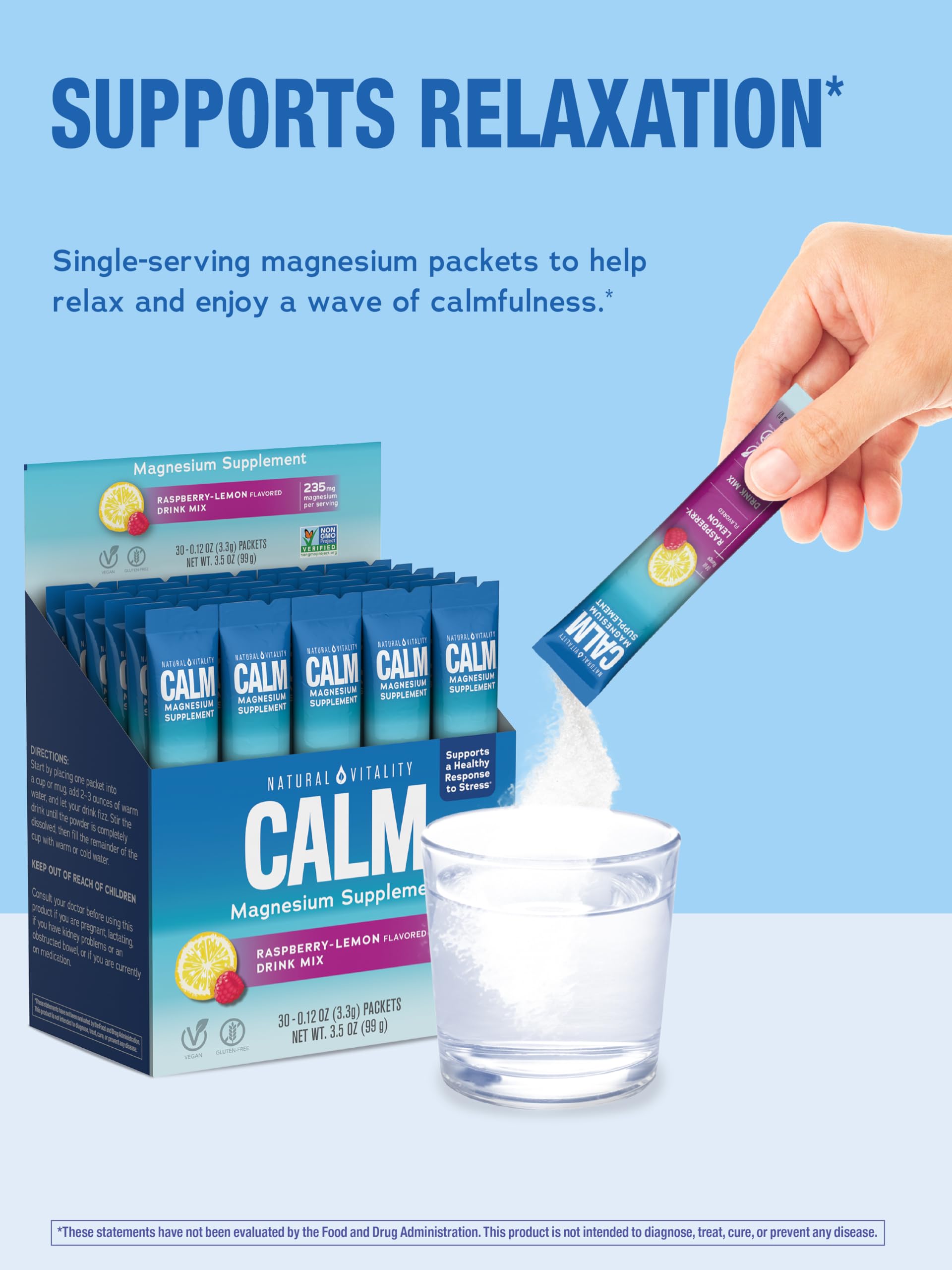 Natural Vitality CALM Magnesium Citrate Drink Mix – Raspberry Lemon, 30 Packets