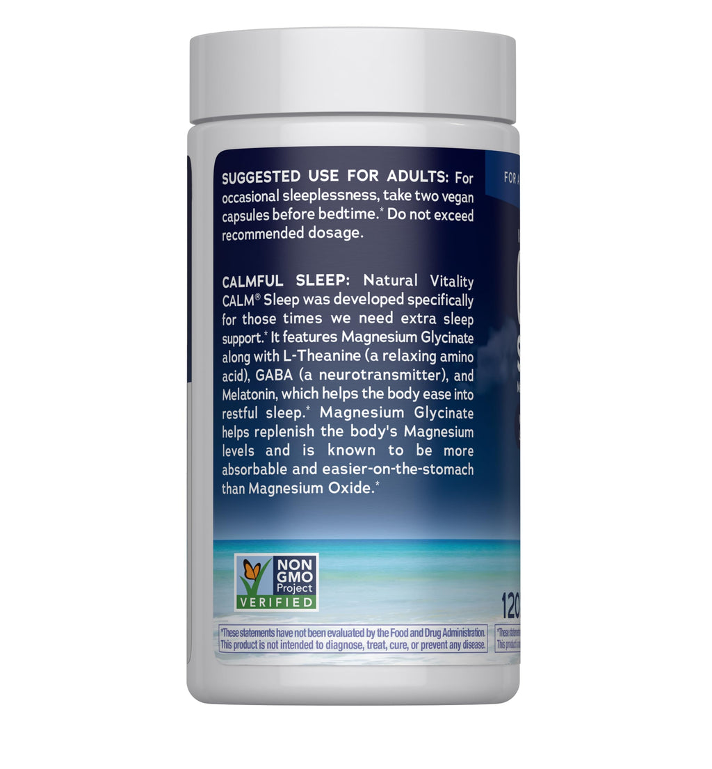Natural Vitality CALM Sleep Magnesium – Melatonin & Magnesium Citrate, 120 Capsules | Gluten Free, Vegan, Non-GMO