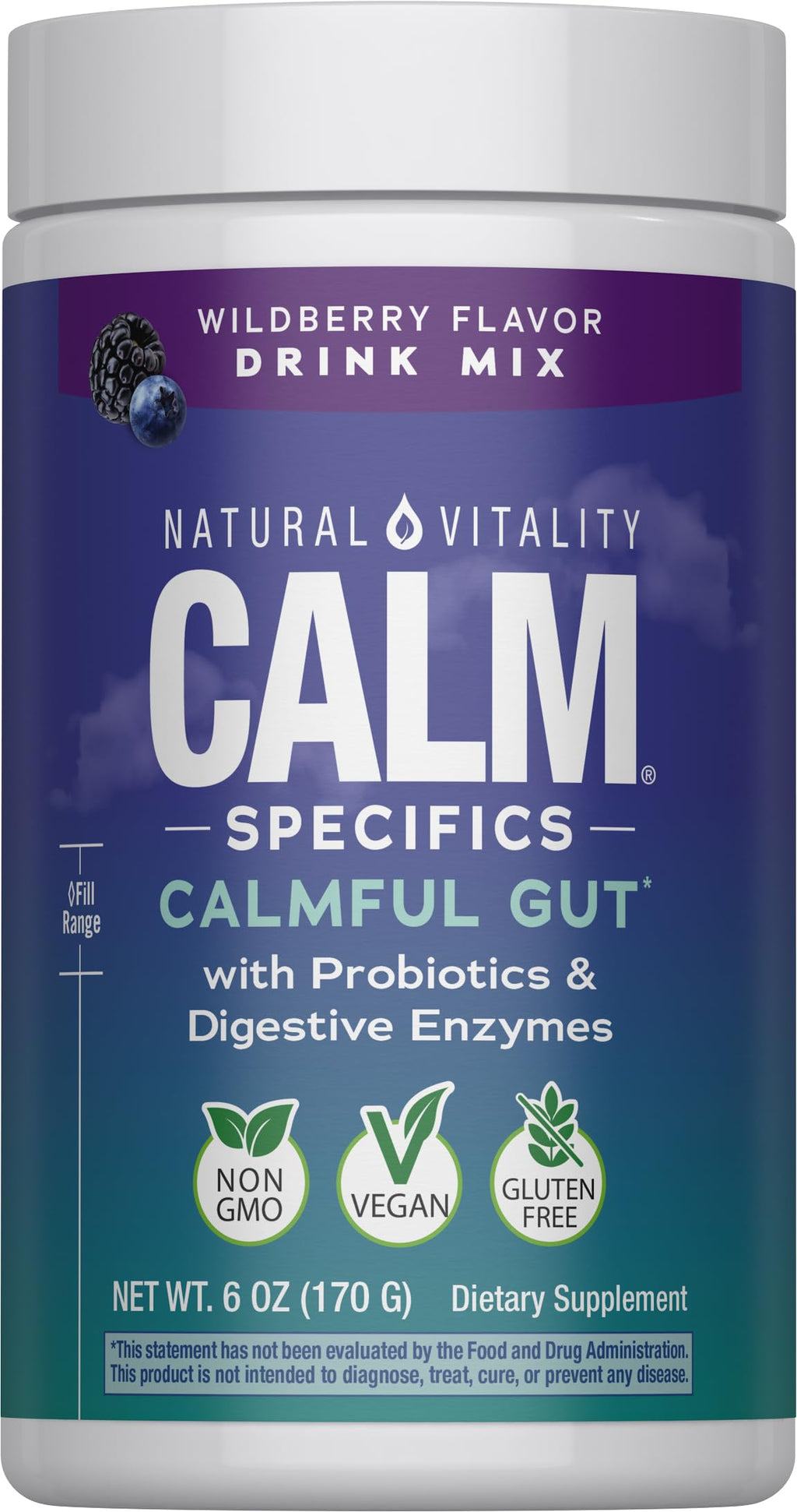 Natural Vitality CALM Specifics Calmful Gut – Probiotics & Enzymes, Wildberry, 6 oz