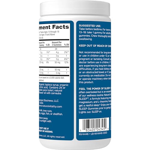 Natural Vitality SLEEP Gummies – Magnesium with Melatonin & L-Theanine (Vegan, Gluten Free) Blueberry Pomegranate 120 Count
