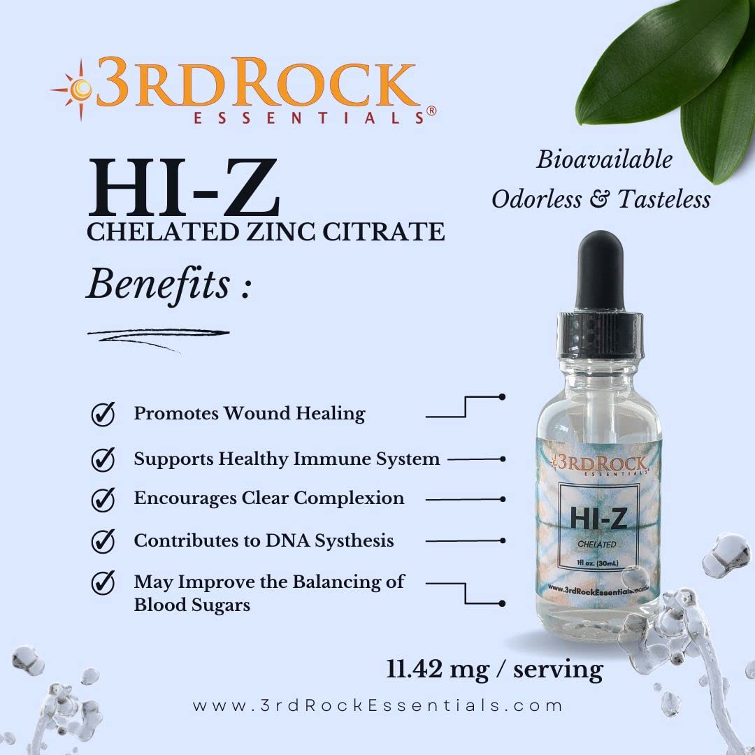 3rd Rock Essentials HI-Z Zinc Immune Support – Liquid Zinc Supplement (1 oz, 120 Servings)
