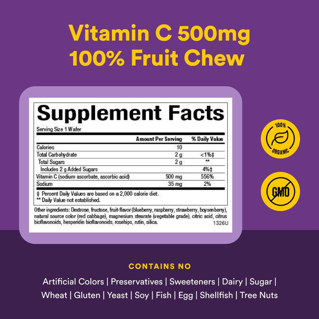 Natural Factors Kids Vitamin C 500 mg Chewable - Immune Support, 180 Wafers