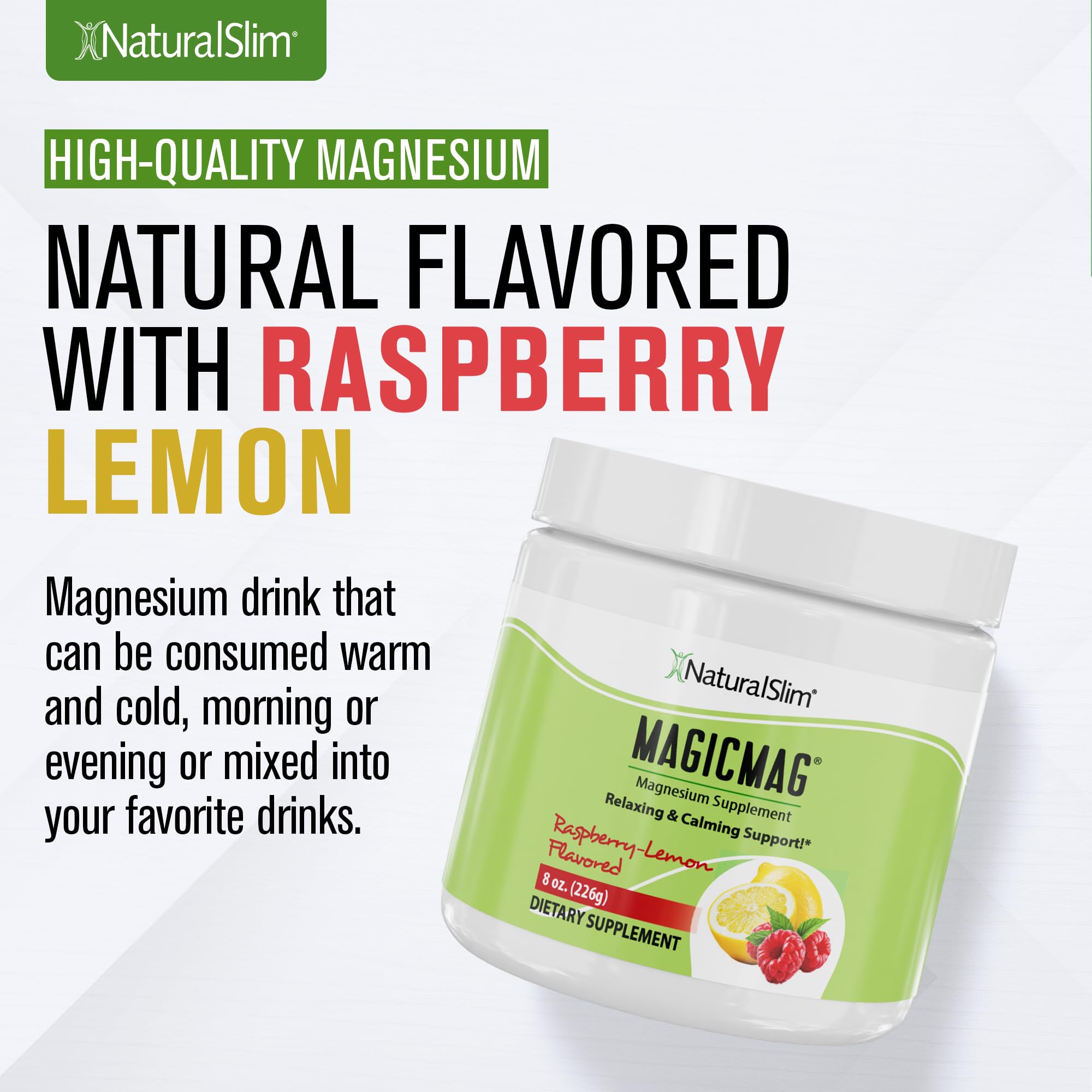 NaturalSlim MagicMag Pure Magnesium Citrate Powder – Raspberry Lemon Drink Mix, 8 oz (2 Pack)