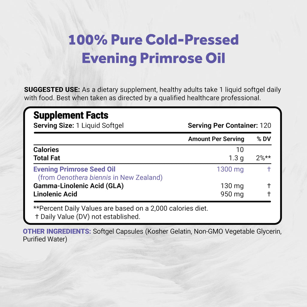 Naturalis Evening Primrose Oil 1300mg | 120 Softgels | New Zealand, Non-GMO, Gluten & Soy Free