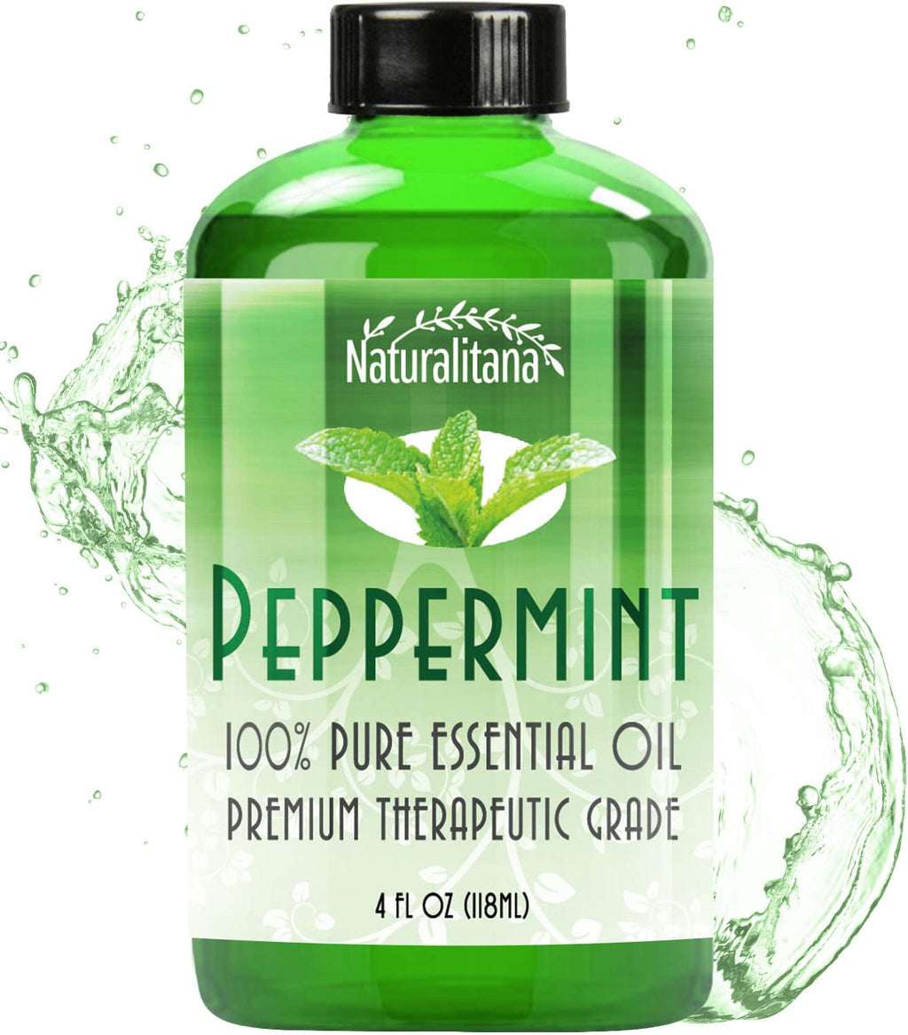 Naturalitana Peppermint Essential Oil – Therapeutic Grade, 4 oz Bottle with Dropper